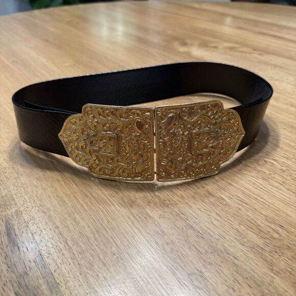 VTG. ACCESSOCRAFT‎ WOMENS GOLDTONE ORNATE WIDE BELT BUCKLE 7.75X2.75\